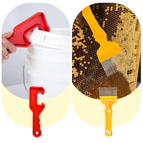 10PCS Honey Harvesting Beekeeping Tool Kit, 5 Gallon Bucket with Gate | 50 Pairs Gloves, 58-90% Brix Scale Range Honey Moisture Tester, Honey Pail Kit Gate Strainer Uncapping Knife Scraper - size: 1 Bucket