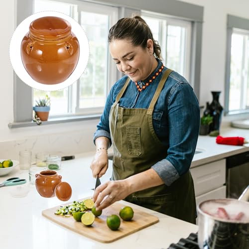 YARNOW Retro Ceramic Pickle Jar with Lid, Chinese Fermenting Jar, 4.7 x 4.9 Inch, Brown, for Home Use