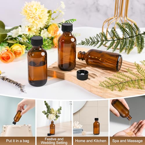 Small Glass Bottles with Lids Boston Round Shot Bottles for Health, Immunity, Ginger Juice, Essential Oils, Potion - Leak Proof Mini Travel Containers (Amber UV, 2oz-48Pack) - color: Amber UV, size: 2oz-48Pack