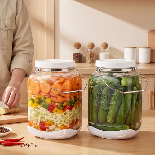 FavorFlavor Glass Jar with Airtight Lid: 2 Pack 1.5 Gallon Wide Mouth Mason Jars with Handles & Non-slip Bases, Large Food Storage Containers with 2 Measurement Mark for Kitchen, Flour, Candy, Cookie