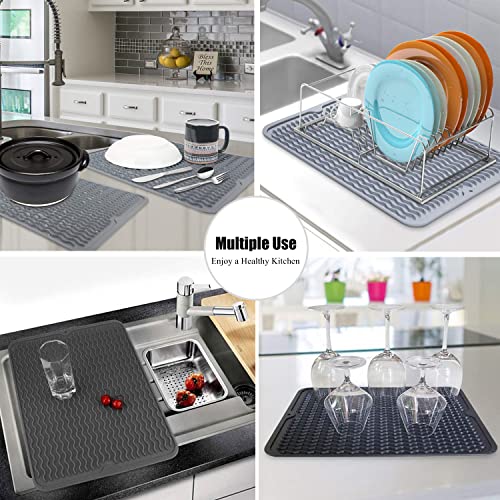 Silicone Dish Drying Mat, Non-Slip Easy Clean Sink Mat Large Heat-resistant Dish Drainer Mat for Kitchen Counter, Sink, Refrigerator or Drawer liner (16" x 12", BLACK) - size: 16" x 12"