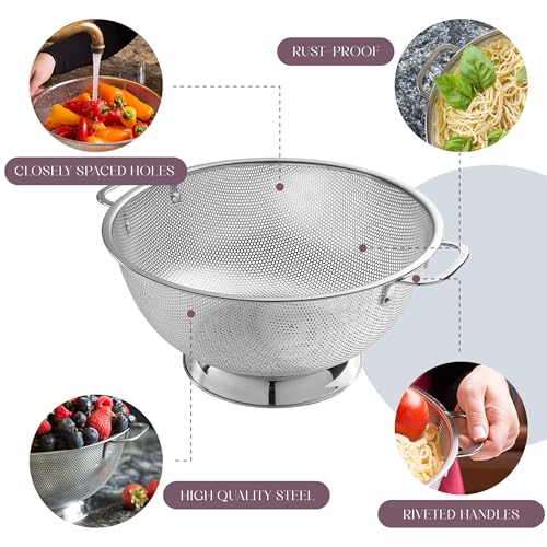 Bellemain Micro-perforated Stainless Steel Colander-Dishwasher Safe (3 QT and 5 QT) - size: 3Qrt + 5Qrt