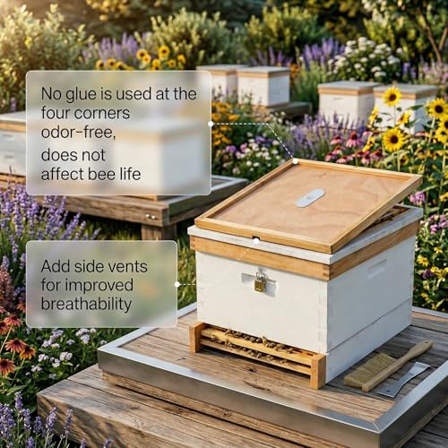 2pcs Beehive Inner Cover for 10 Frame Hive Box,Beeswaxed-Coated Bee Hive Cover,Beekeeping Supplies,Bee Hive Top Cover with Frame,Cover with Feeding Hole for Beekeeping Tool (2)