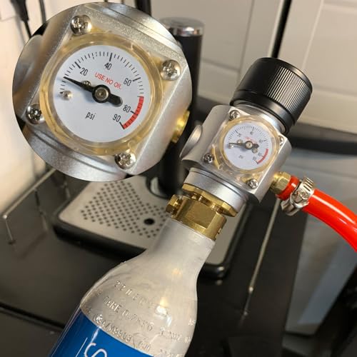 PERA Soda Gas Regulator Tr21.4 Include Red Gas Line Assembly,Ball Lock Gas Disconnect for Soda Maker Sparkling Water Soda Cylinders Soda Canister