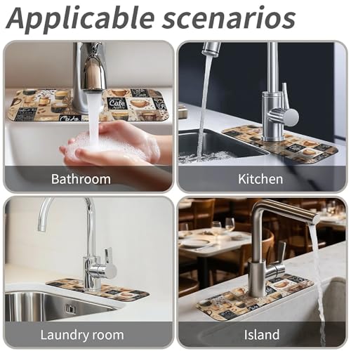 Kitchen Sink Splash Guard,-coffee Faucet Mat Sink Gadgets-Super Absorbent Fast Drying Mat Drip Catcher for Kitchen, Bathroom,Sink Mat, Dish Drying Mat, Bathroom(15" X 5.5" ) - color: -coffee