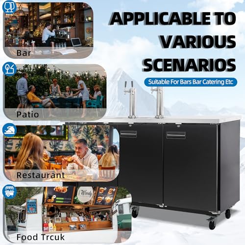 Polarman Commercial Beer Dispenser Two Single-tap Draft Kegerator 3 Door Keg Refrigerator for Bars and Restaurants 73” W Stainless Steel With 4 Coupler, 33°F- 41°F Temperature Control-Direct Draw - size: 73"W Two tower Double-tap