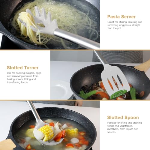 Kitchen Utensil Set-Silicone Cooking Utensils-33 Kitchen Gadgets & Spoons for Nonstick Cookware-Silicone and Stainless Steel Spatula Set-Best Kitchen Tools, Useful Pots (Cream White) - color: Cream White
