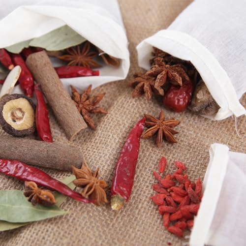 50pcs Spice Bags for Cooking Soup,3x4 In Natural Muslin Drawstring Bag, Reusable Tea Bags for Loose Tea, Small Cheese Cloth Cotton Bag for Straining, Unbleached Cheesecloth Herb Sachet Bag - size: 50pcs-3*4in