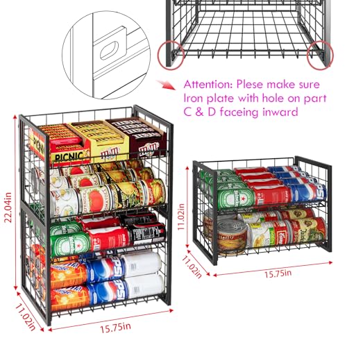 X-cosrack 2 Packs Stackable Can Rack Organizer for Pantry, 2-Tier Sturdy Adjustable Pantry Can Storage Organizer for Canned Food Can Goods, Kitchen Can Dispenser Holder for Soda Drinks Snack, Black - size: 2 Tier -2 Packs