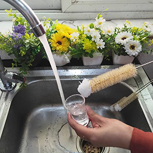 NewFerU Stainless Steel Soda Bottle Cleaning Brush Set in Natural Boar Bristle Wool Tip Long Handle, Flexible Bendable Thick Wire Cleaner for Narrow Neck Water Baby Bottles Straw Pipe Tube Flask (3) - color: 3