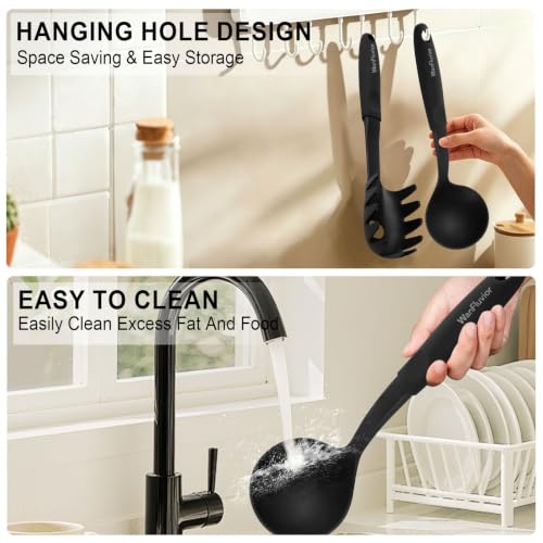 Pasta Fork and Soup Ladle Set, High Heat Resistant Spaghetti Strainer and Ladle Spoon, BPA Free Kitchen Utensils for Cooking, Stirring, Serving Pasta, Soup & Sauce