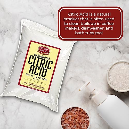 Pure Citric Acid, 10 Pound - Food Grade & Non-GMO- Natural Food Preservative, Beauty Ingredient- by Spicy World - size: 160 Ounce (Pack of 1)