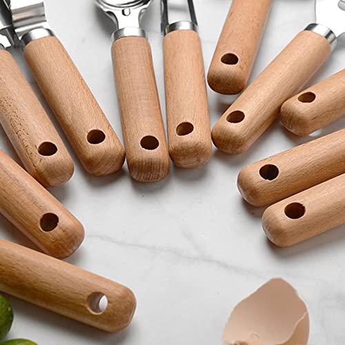 9pcs Kitchen Gadget Set with Wooden Handle, Stainless Steel Cooking Tools Kitchen Accessories Pizza Cutter, Egg Whisk, Vegetable Peeler, Can Opener, Garlic Press - color: Gadget Set