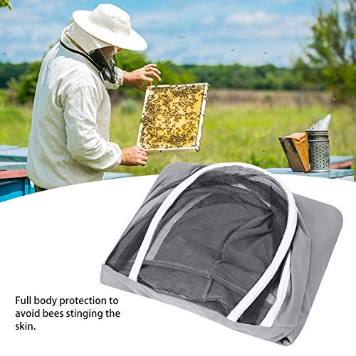 Grey One Piece Beekeeping Suit with Double Zippers Made of Polyester Cotton Blend Providing Full Body Protection with a 16.5in Hood L XL XXL for Both Professional Amateur B