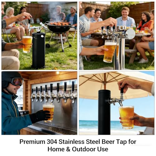 4 Sets All 304 Stainless Steel Beer Tap Faucet Kit - Draft Beer Dispenser with Handle, Spout Cover & Cleaning Brush for Kegerator Home Bar (All Stainless Steel Construction) (4)
