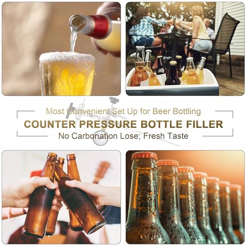 Counter Pressure Bottle Filler Stainless Steel Bottle Filler Counter Pressure Beer Bottling Wand 60psi CO2 Gauge 1/4 & 5/16 Barb Homebrew Beer Bottle Filler Hand Held Bottle Filler 3ft Hose - size: WITH gauge