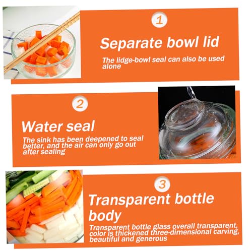Pickle Container 2.5 L Food Grade Fermentation Jar Traditional Kimchi Containers with Bowl Cap Transparent Glass Jar with Lid Fermentation Kit for Pickling Kimchi Sauerkraut - color: 2.5l