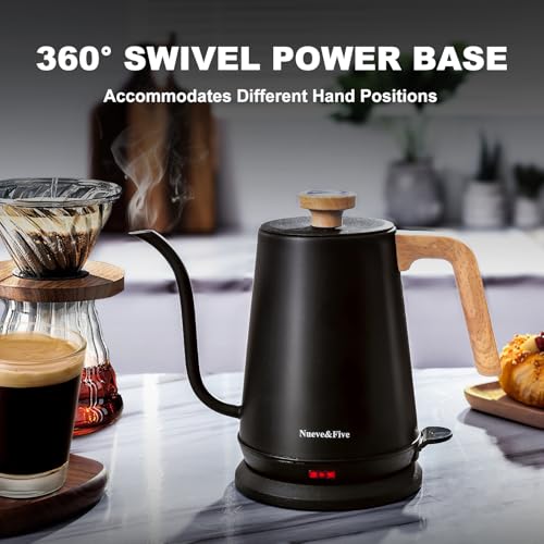 Nueve&Five Electric Gooseneck Kettle with Thermometer, 1.0L Pour Over Hot Water Kettle for Coffee and Tea, 1000W, Auto Shutoff, Boil-Dry Protection, Matte Black - color: BLACK