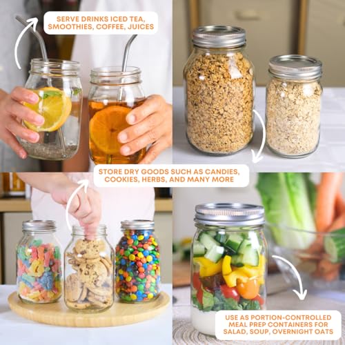 FastRack 32 oz Regular Mouth Mason Jars with Lids – Pack of 2 Quart Canning Jars for Food Storage, Pickling, Fermentation, Crafts – Reusable Airtight Large Glass Mason Jar - size: 32oz - 2 Pack