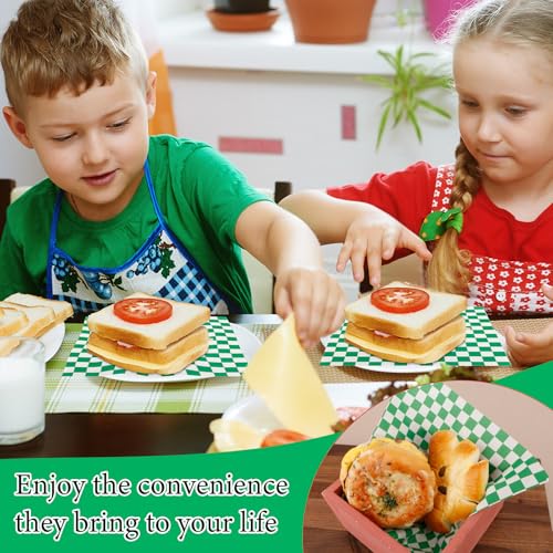 200 Pcs Wax Paper Sheets for Food Deli Wrap Paper Sheets 8.5x8.5"Food Basket Liners Checkered Square Sandwich Wraps for Burgers Bread Restaurant Barbecue Picnic(Green) - color: Green