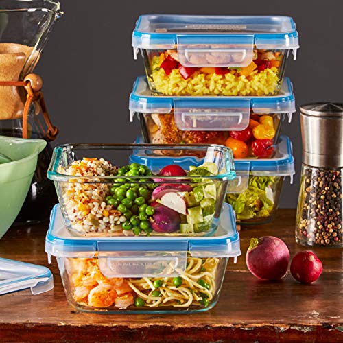 Snapware Glass Total Solutions (5-Pack, 4 Cup) Food Storage Containers Set, Airtight & Leakproof Plastic Locking BPA-Free Lids, Freezer Dishwasher Microwave Safe - size: 10 PIECE, style: 4 Cup