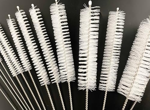 16 Pieces Bottle Brush Set, Nylon Bottle Brush with Flexible Stainless Steel Handle, Small and Long Handle Brush for Washing Narrow Neck Bottle, Straw, Pipes, Cup, Tube, Sink (White) - color: White