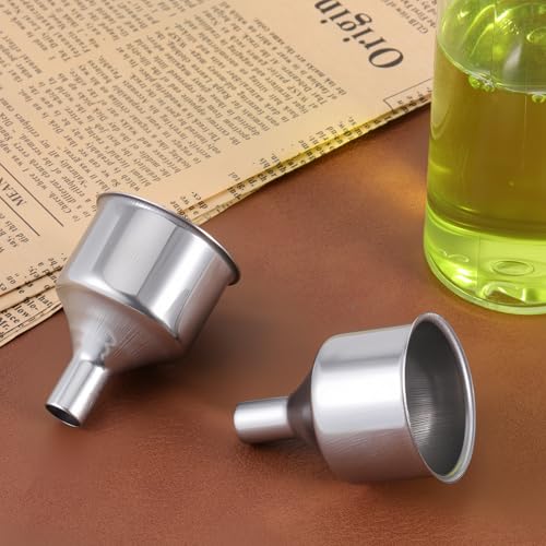 2 Pcs Stainless Steel Flasks Funnels 3/8" Small Kitchen Funnel Set Spout for Flasks Oil Bottle Liquid Perfume Bottle Coffee Beans