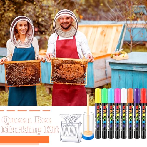 Qualirey 15 Pcs Queen Bee Marking Kit with 8 Pens 2 Bottles and 5 Plastic Cage Clips for Queen Bee Marking Beekeepers, Beekeeping Supplies