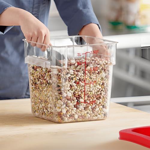 BIEAMA 4 Pack Food Storage Containers, 8 Quart with Lids, Square Commercial Containers with Scale, NSF, Polycarbonate, Clear - color: 8Qt-4 Pack(Red Lids)