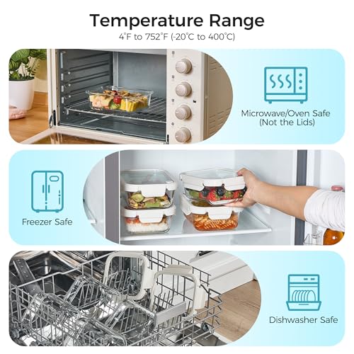 Vtopmart 5 Pack 35oz Glass Food Containers with Glass-Lids & Air Vent, Meal Prep Food Container Sets, Reusable Lunch box for leftovers, Save for Microwave, Oven, Freezer, and Dishwasher, BPA Free
