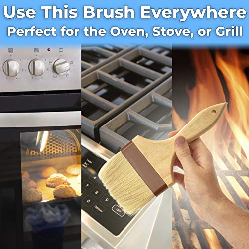 Durable, Real Wood 2 Inch Boar Bristle Pastry Brush. Grill and Kitchen Flat Brushes for Basting Meat, Spreading Butter, Eggs, BBQ Sauce or Marinades. Chef Quality Cooking, Baking or Grilling Tools - size: Small