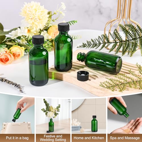 Small Glass Bottles with Lids Boston Round Shot Bottles for Health, Immunity, Ginger Juice, Essential Oils, Potion - Leak Proof Mini Travel Containers (Green UV, 2oz-48Pack) - color: Green UV, size: 2oz-48Pack