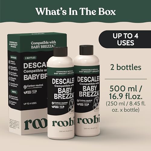 Roobi Descaling Solution Compatible with Baby Brezza. Specially Formulated to Clean & Descale Baby Appliances. Up to 2 Uses per Bottle, 2 Pack. Carbon Neutral. - style: Descaling Solution