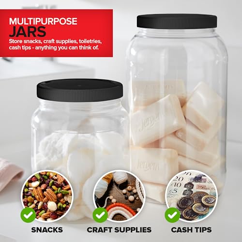 Stock Your Home 1 Gallon Clear Plastic Jars with Lids (1 Pack) 128 oz Wide Mouth Large Jar with Lid, Big Container for Candy, Cookies, Arts & Crafts, Bartender Money Tips, Kitchen & Pantry Storage - size: 1 Gallon
