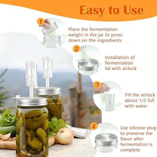 Mason Jar Fermentation Kit, 2 Pack 32oz Wide Mouth Glass Jars with Airlocks & Glass Weights – For Kimchi, Sauerkraut, Pickles, Fermenting & Canning (2)