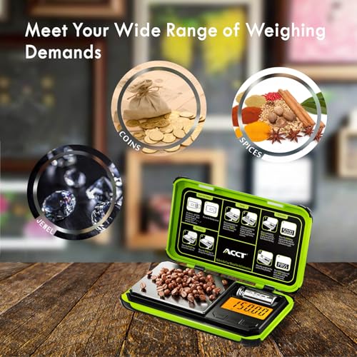 Precision Pocket Scale, 200gx0.01g Jewelry gram Scale, Digital Food Scale with LCD Display, one-Click Conversion 6 Units, Mini Scale for Weed/Kitchen/Powder/herb/Coins(Battery Included) - color: Fluorescent green