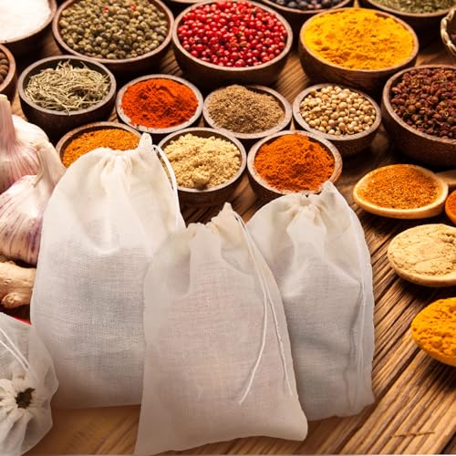 Boao 24 Pcs Spice Cooking Cheesecloth Bags for Straining Reusable Empty Tea Drawstring Soup Muslin Bags(5 x 6 Inch) - size: 5 x 6 Inch