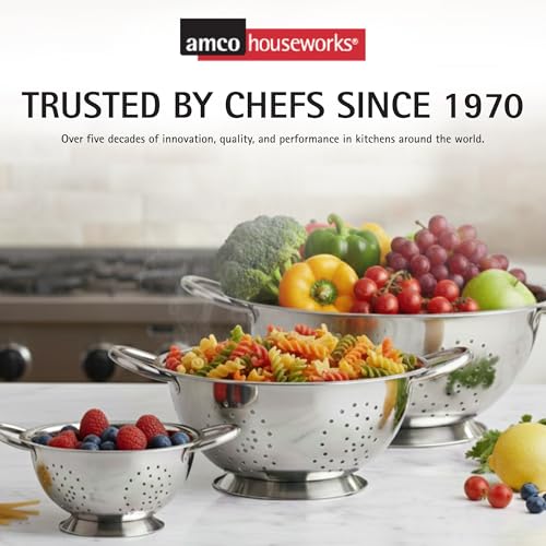 Amco 3-Piece Stainless Steel Colander Set - Silver, Set of 3
