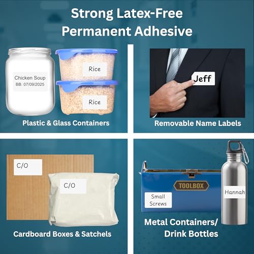 Blank Waterproof Label Stickers, Medium White Write-On Polypropylene Labels with Strong Permanent Adhesive, 70mm x 40mm (2.8” x 1.6”) 500/Roll, for Bottles, Storage Bins, Pantry & Cleaning Supplies - size: Medium