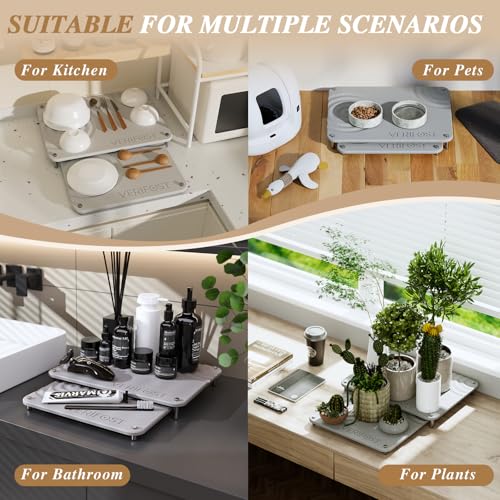 VERIFOST 2pcs Large Stone Dish Drying Mat with Acacia Wood Holder Stand for Cutting Board and Stone Drying Mat for Kitchen Counter Quick Dry Diatomaceous Earth Mat for Kitchen Counter, Moonlight Gray - color: Acacia Holder Moonlight Gray