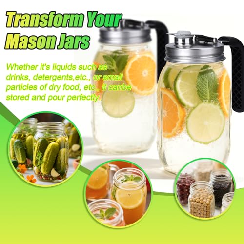 Mason Jar Pour Spout Lid Stainless Steel with Handle, Regular Mouth Pour Spout Flip Cap Lids for Mason Jars, Anticracking Leak Proof Seal Cover Airtight for Drinking Salad Dressing Food Storing(2PCS) - style: Regular Mouth Stainless Steel Lid with Handle