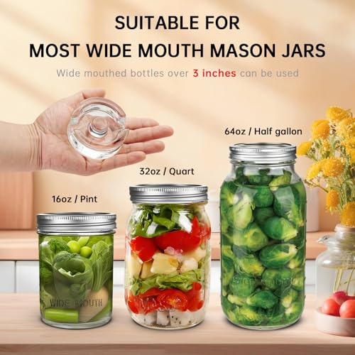 9Pcs Fermentation Glass Weights with Easy Grip Handles, Clear Canning Weights and Pickling Glass Weight for Wide Mouth Mason Jars, Fermenting Kit, Kimchi, Sauerkraut (9)