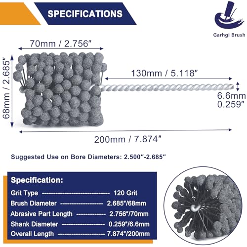 Garhgi 2.685"(68mm) Cylinder Hone with 120 Grit SC Ball Tool | Silicon Carbide on Metal Steel Iron, Engine Rotor Bore Carbon Rust Glaze Residues Removal, DIY Machinist Automotive Workshops - size: 2.685"(68mm), style: 120 Grit