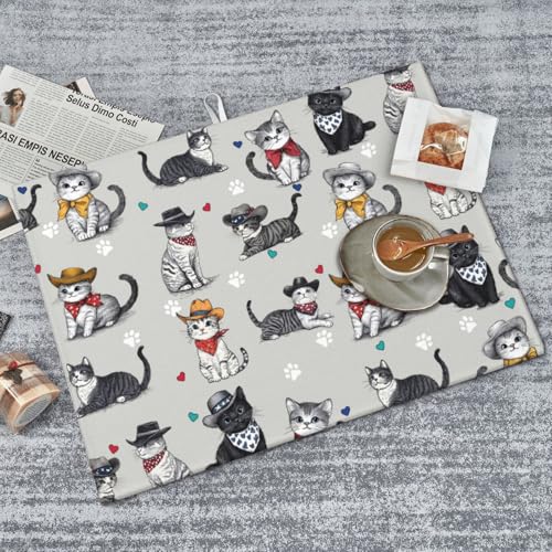 Pet Lover Cat Dish Drying Mat For Kitchen Counter, Super Absorbent Microfiber Dish Drying Pad, Kitchen Gadgets For Easy Clean Multi-Use Large 18"x24" - color: Pet Lover Cat