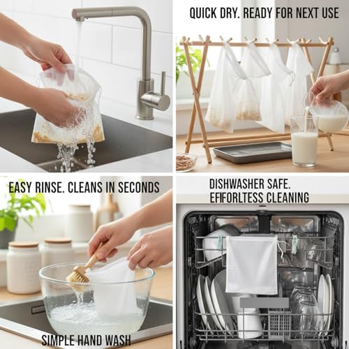 Kimmama Nut Milk Bag, Food Straining Bag, Nylon, 7.9 x 11.8", 4 Pack | Cheese Cloth Bag, Straining Fruit Juice, Tofu, Almond