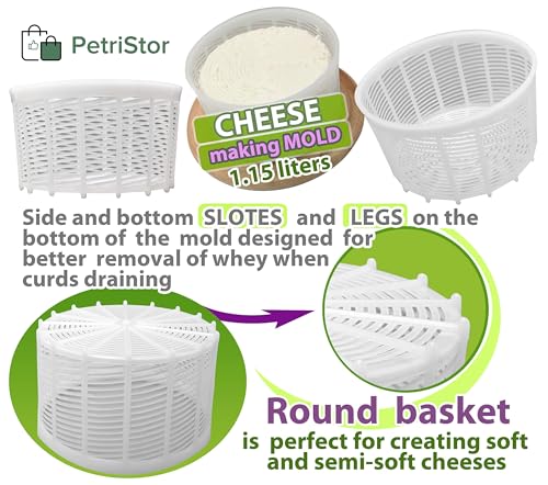 Soft Cheese Mold for Cheese Making 1.25QT - Small Cheese Mold - Homemade Cheese Making Supplies - Cream Form - Molde Para Queso Fresco Casero - Feta Ricotta Basket