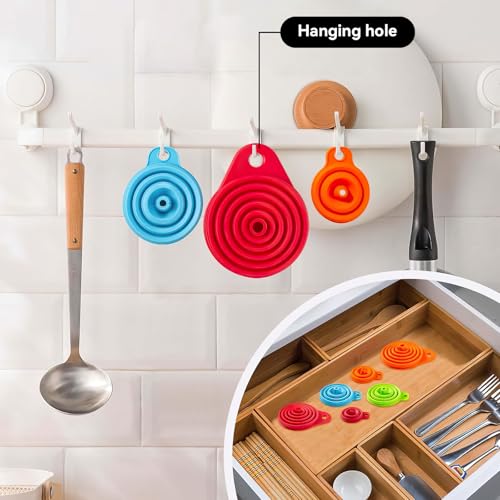 4 Pack Kitchen Funnel Set, Small Size Gadgets Tools, Foldable Silicone Funnels for Kitchen Use, Collapsible Food Grade Folding Funnels for Cooking, Filling Water Bottles, Oil Bottle, Liquid Transfer