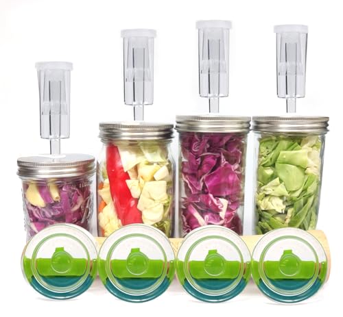 Glass Weights Mason Jar Fermentation kit for Wide Mouth Mason Jars Vegetable Sauerkraut Fermenting whit Easy Grip(Jars Not Included) (4 Glass weight)