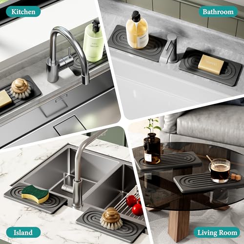 Water Absorbing Stone Tray, Quick Drying Diatomite Bathroom Tray Countertop, Stone Drying Mat for Kitchen Counter, Soap Dish Dispenser Vanity Organizer, Dark Grey-A-9.8" x 4" - color: 9.8" X 4"-dark Grey-a