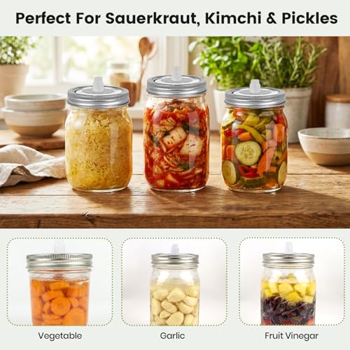 Ugotit Stainless Steel Mason Jar Lids for Wide Mouth Jars, 4 Pack | Self Burping Fermentation Lids with Automatic Waterless Airlock & Date Tracker, Fermenting Kit for Sauerkraut Kimchi Kombucha